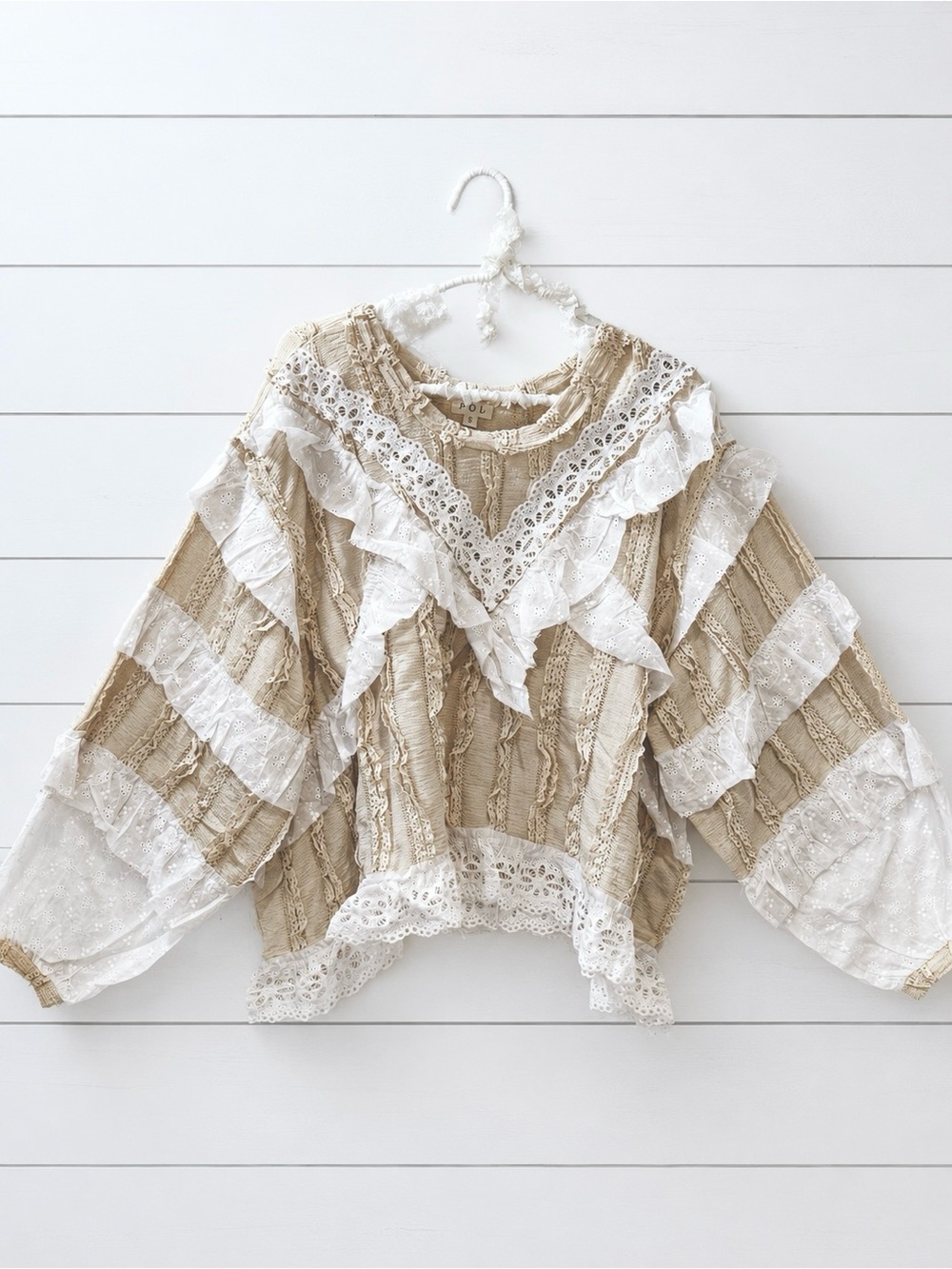 NEW POLSET: “The Flora” Boho Trim Cream Lace Blouse and Floral button joggers - Picture 4 of 4